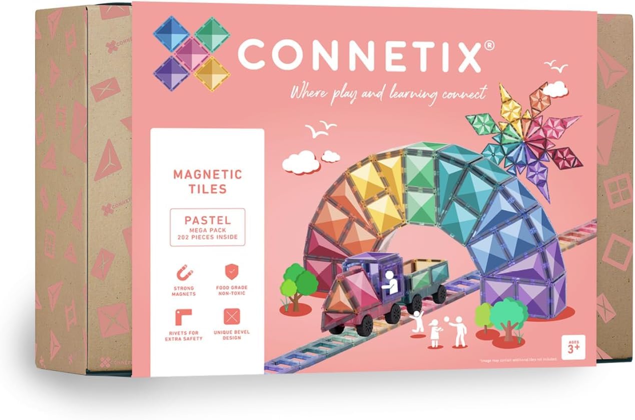 connetix-pastell-megapackung-202-st-ck-magnetbausteine-xxl-set-mit-auto-basen image 1