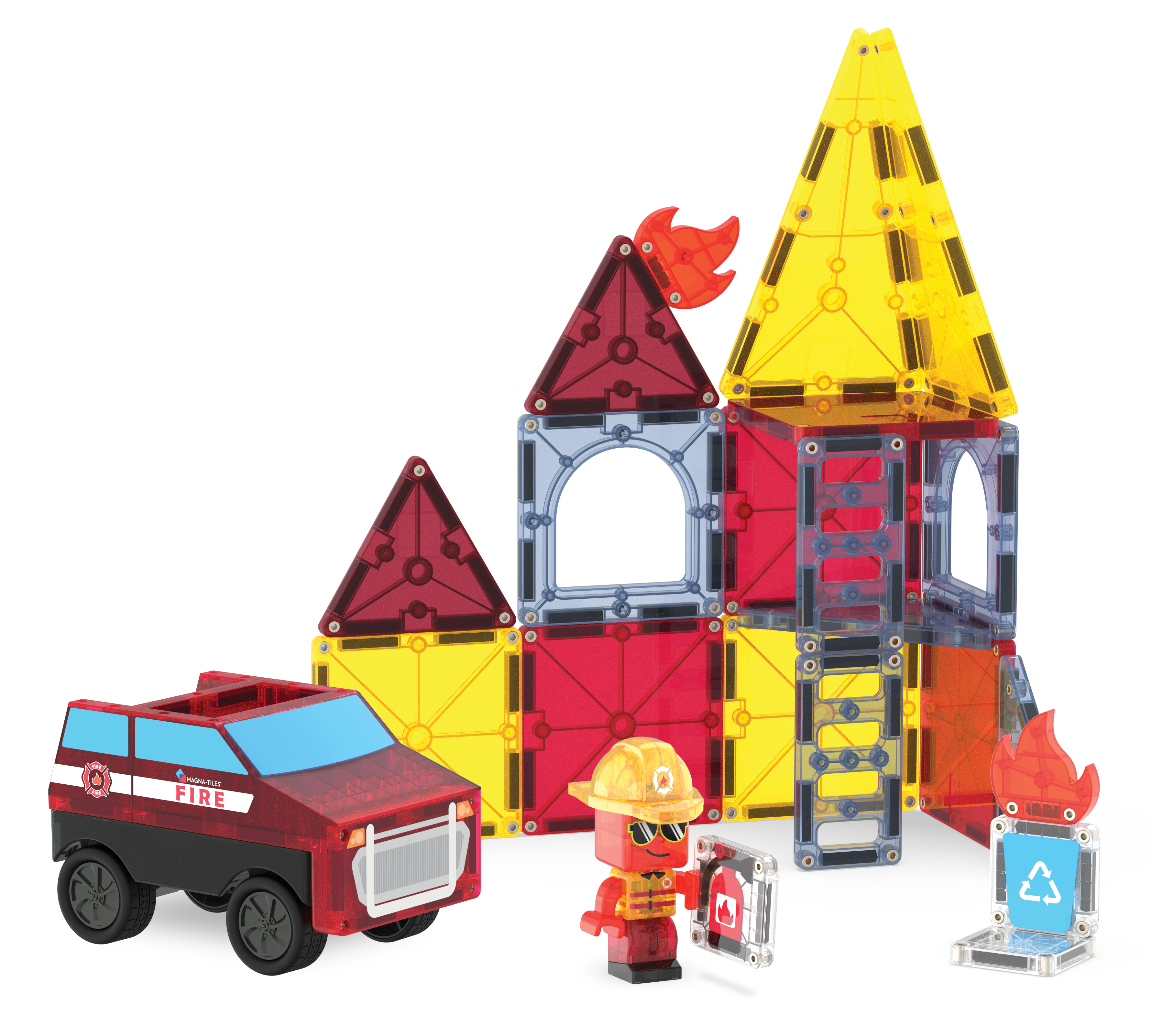 magna-tiles-fire-rescue-27-teiliges-feuerwehr-set-mit-r-ckziehauto image 4