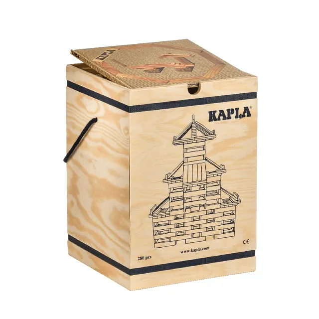 kapla-holzbaukasten-280-steine-in-holzkiste-mit-kunstbuch-konstruktionsspiel image 1