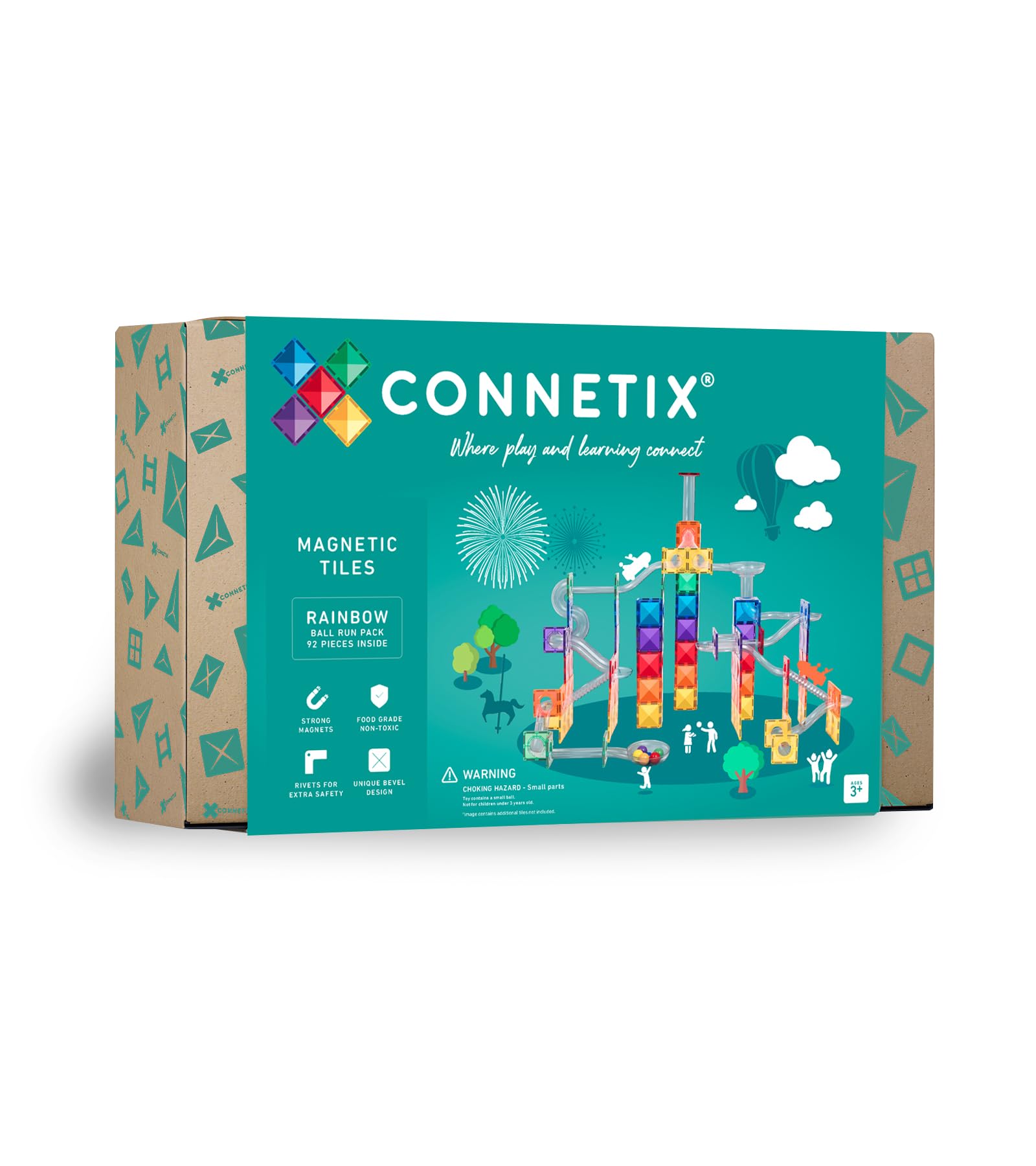 connetix-magnetbausteine-regenbogen-ball-run-pack-92-st-ck-mit-kugelbahn-r-hren image 1