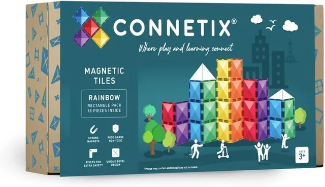 connetix-regenbogen-rechteck-pack-18-st-ck-lange-magnetfliesen-erweiterung image 1