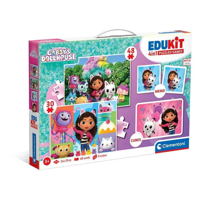 clementoni-edukit-4-in-1-gabby-s-dollhouse-puzzle-und-memo-spieleset image 1