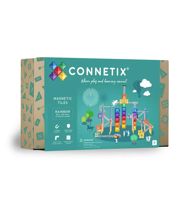 connetix-magnetbausteine-regenbogen-ball-run-pack-92-st-ck-mit-kugelbahn-r-hren image 1