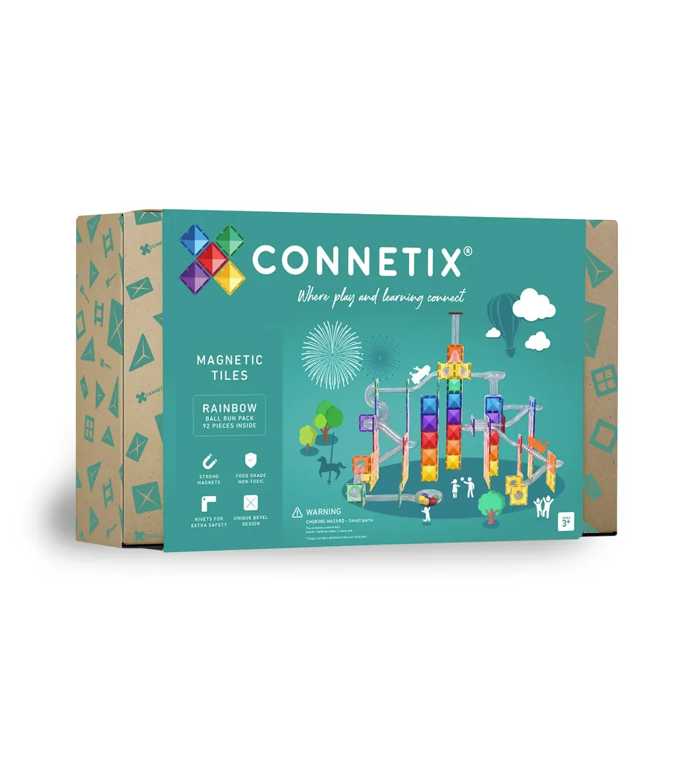 connetix-magnetbausteine-regenbogen-ball-run-pack-92-st-ck-mit-kugelbahn-r-hren image 1