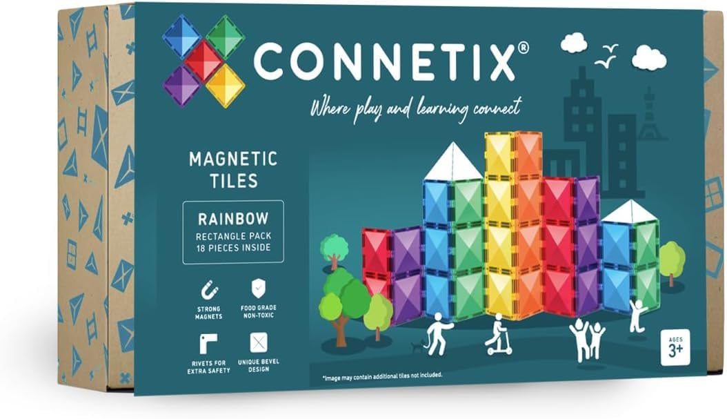 connetix-regenbogen-rechteck-pack-18-st-ck-lange-magnetfliesen-erweiterung image 1