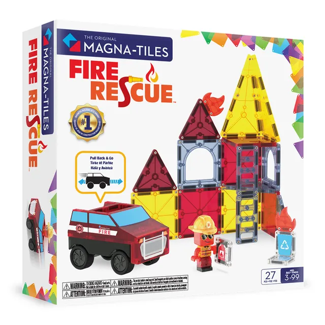 magna-tiles-fire-rescue-27-teiliges-feuerwehr-set-mit-r-ckziehauto image 1