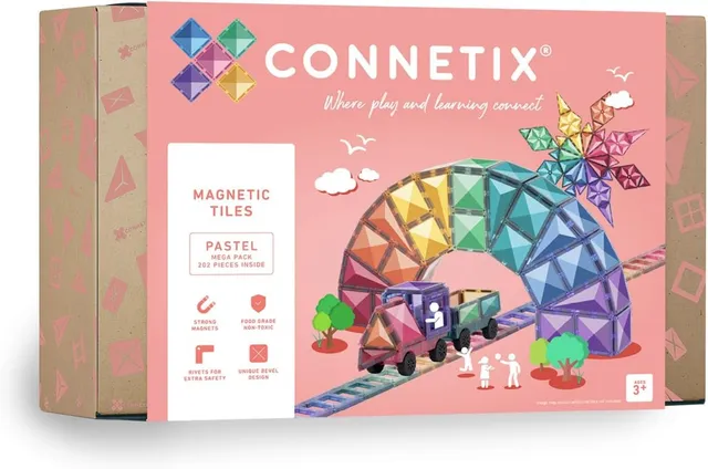 connetix-pastell-megapackung-202-st-ck-magnetbausteine-xxl-set-mit-auto-basen image 1