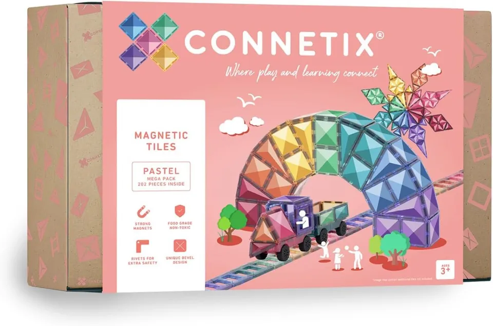 connetix-pastell-megapackung-202-st-ck-magnetbausteine-xxl-set-mit-auto-basen image 1