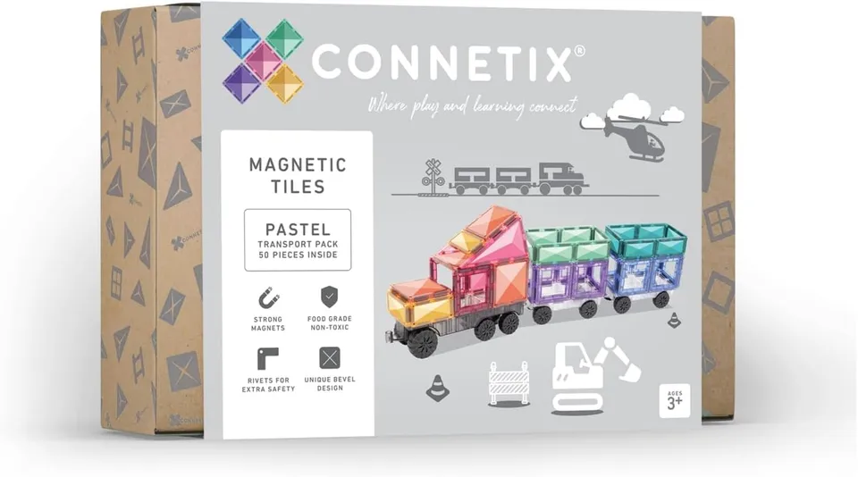 connetix-magnetbausteine-pastell-transport-pack-50-st-ck-mit-fahrzeugen image 1