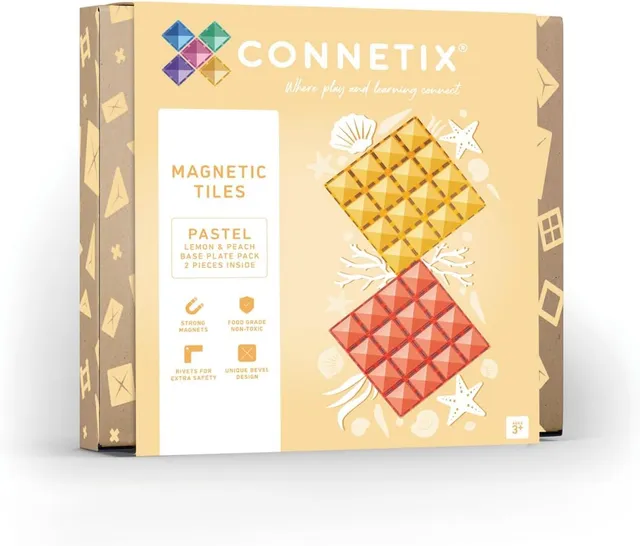 connetix-pastell-grundplatten-pack-magnetbausteine-2-st-ck-zitrone-pfirsich image 1